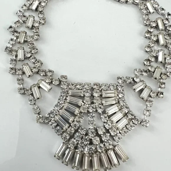 Vintage Icy Crystal Rhinestone Parure Set Necklace Bracelet Earrings Prom Bridal